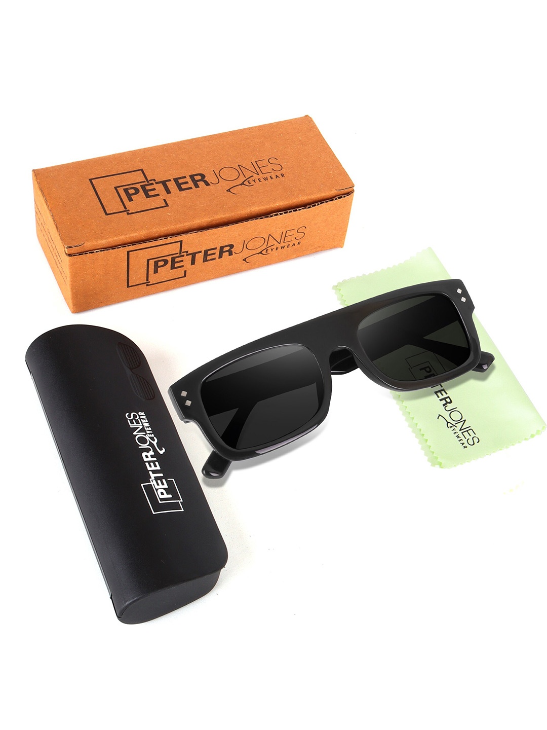 

Peter Jones Eyewear Unisex Square Sunglasses with UV Protected Lens SG3637B, Black