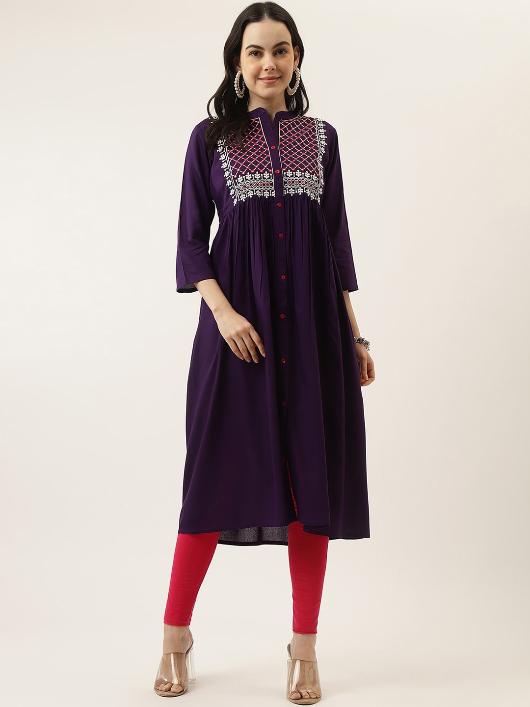 

Mandvi Ethnic Motifs Embroidered Mirror Work Empire Anarkali Kurta, Purple
