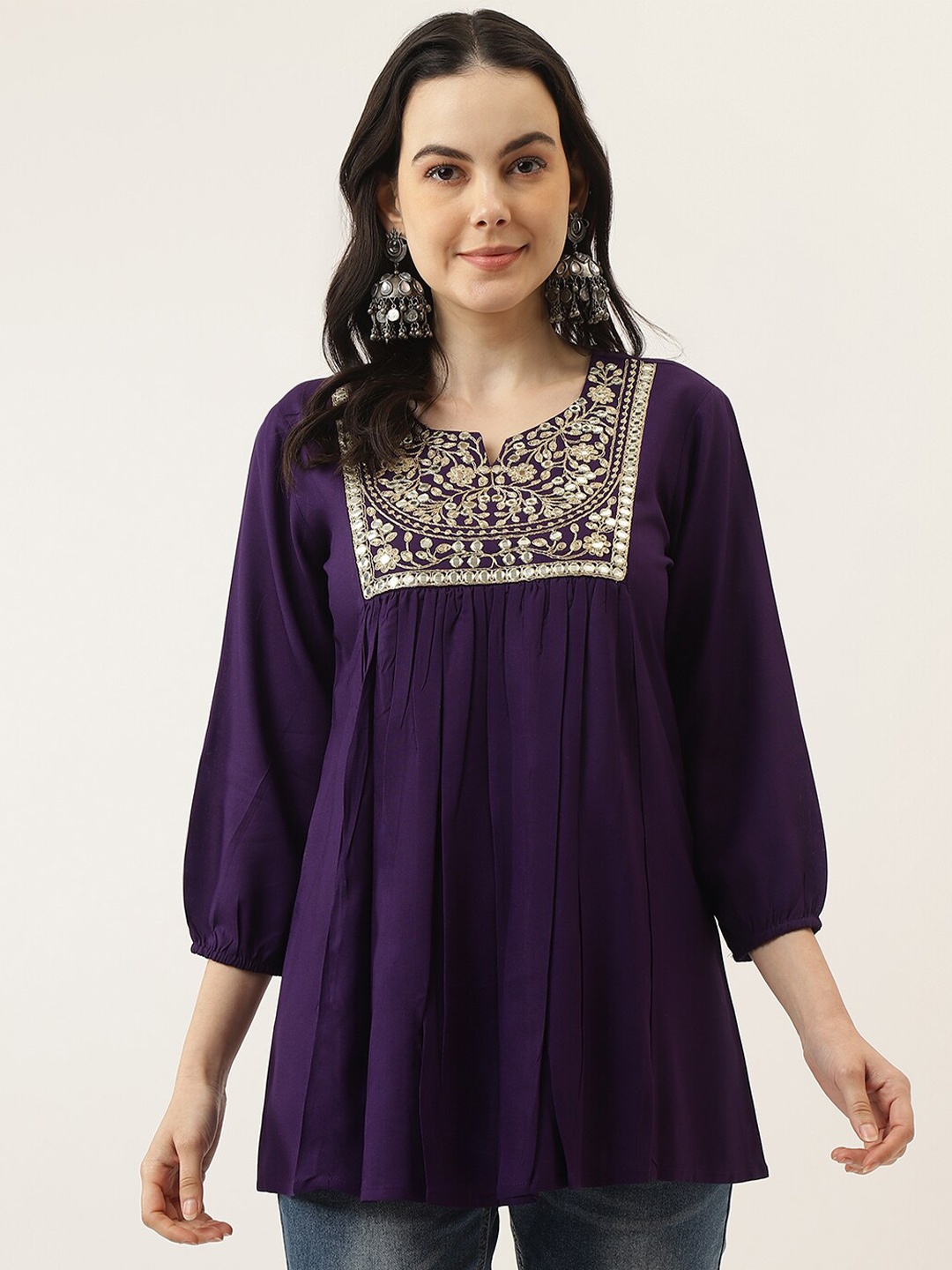 

Mandvi Embellished A-Line Top, Purple