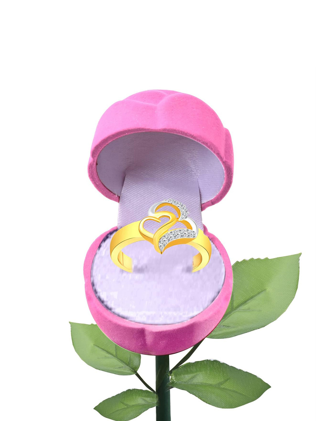 

Vighnaharta Gold-Plated Cubic Zirconia-Studded Finger Ring With Rose Ring Box