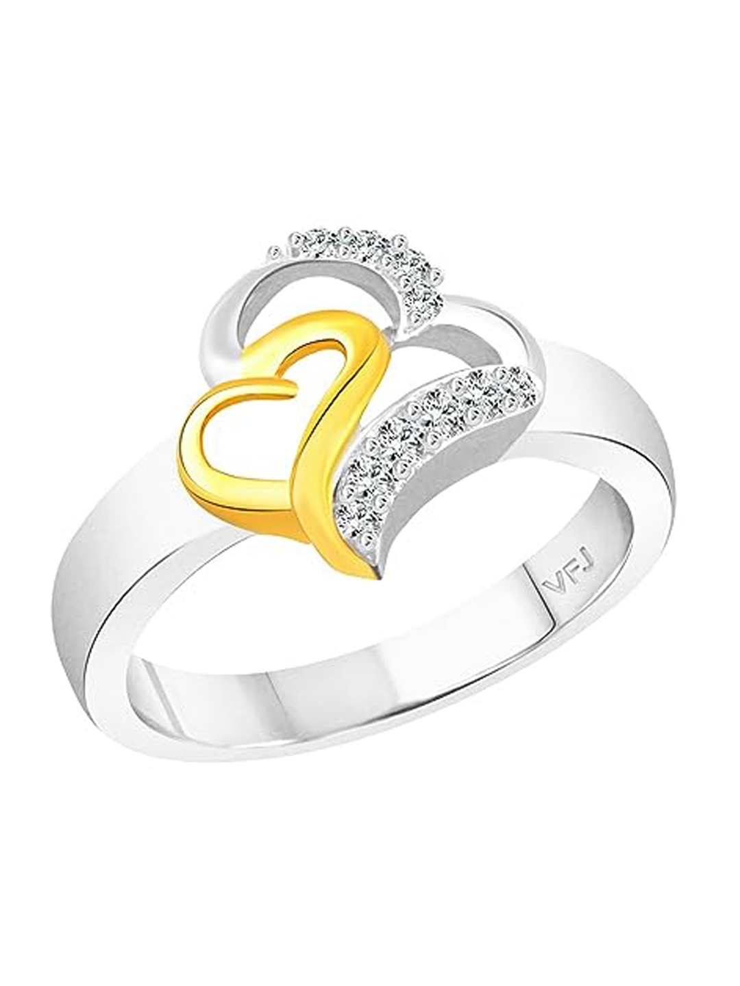 

Vighnaharta Rhodium-Plated CZ-Studded Finger Ring With Rose Box, Silver