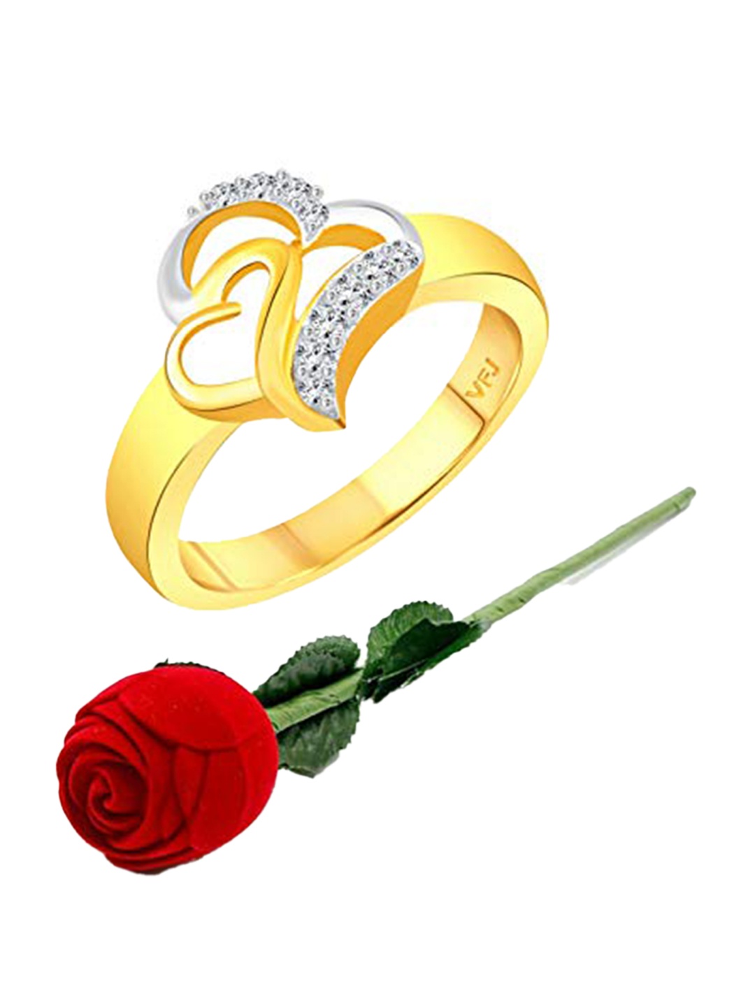 

Vighnaharta Gold-Plated Cubic Zirconia-Studded Finger Ring With Rose Box