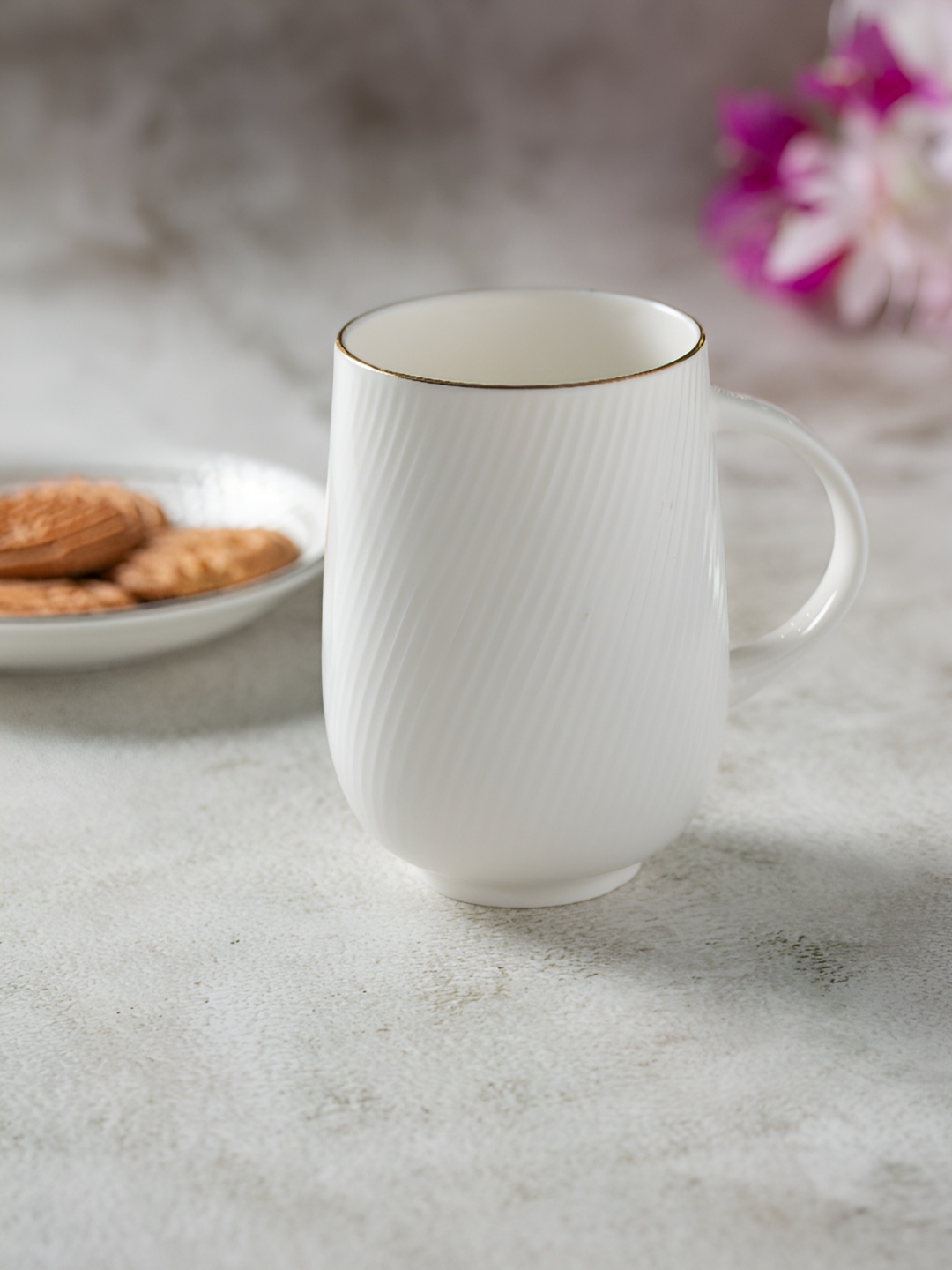 

CLAY CRAFT White 2 Pieces Floral Printed Ceramic Glossy Mugs