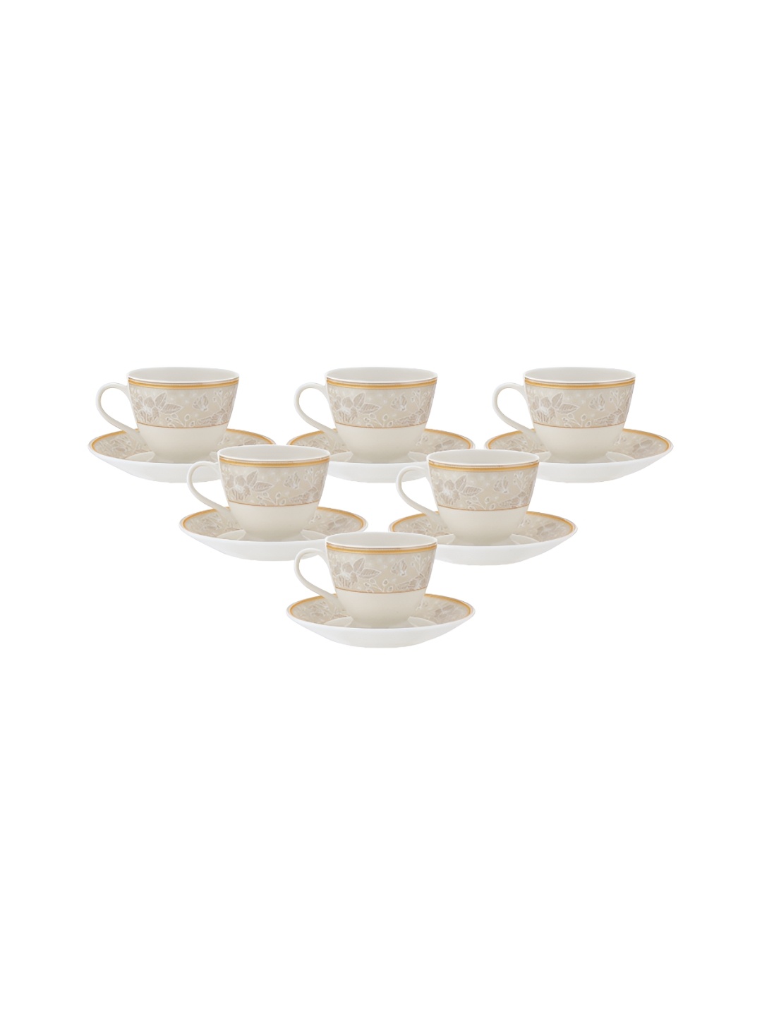 

CLAY CRAFT White 12 Pieces Floral Printed Ceramic Glossy Cups and Saucers