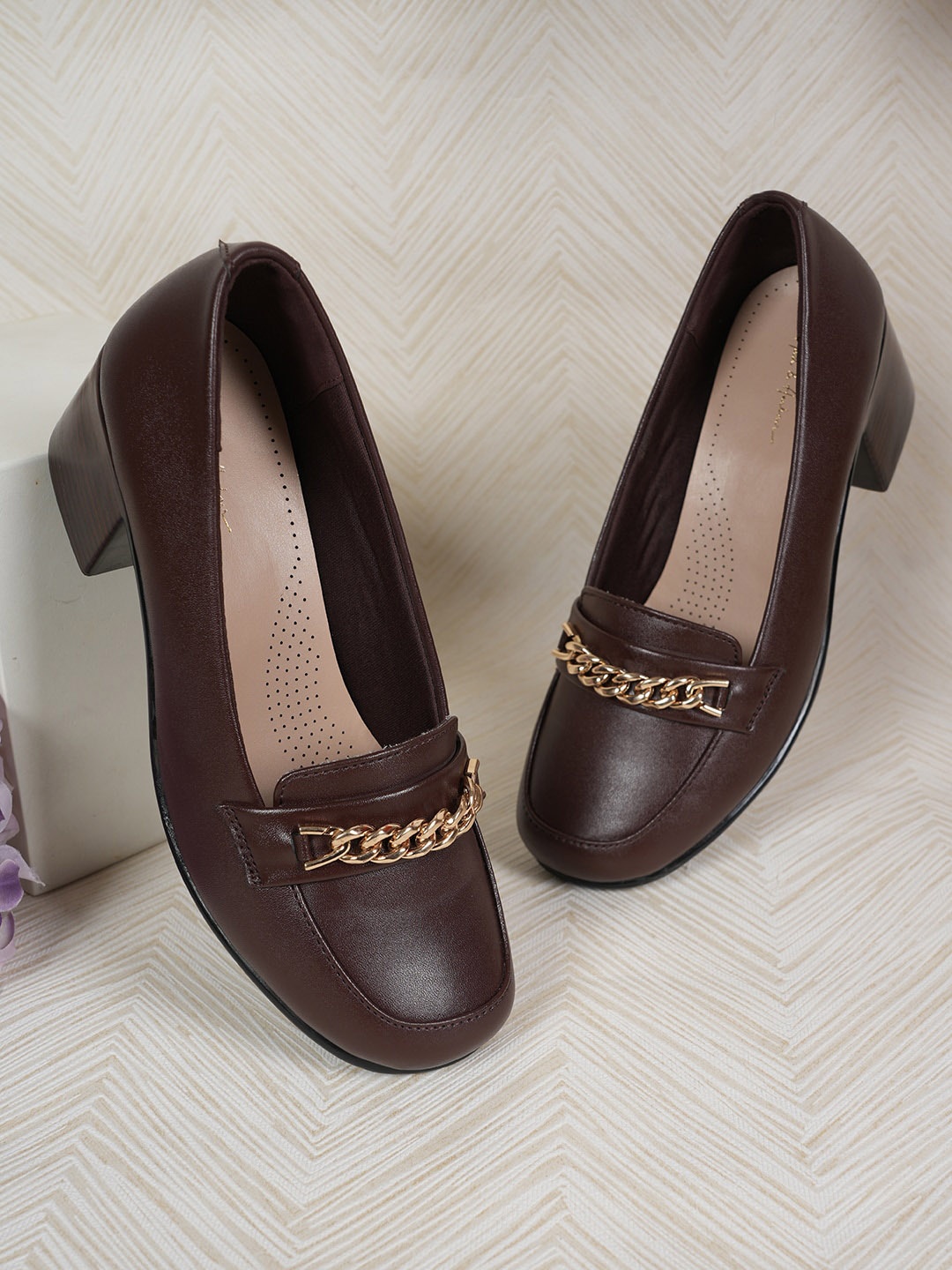 

Mast & Harbour Brown Embellished Block Heeled Pumps
