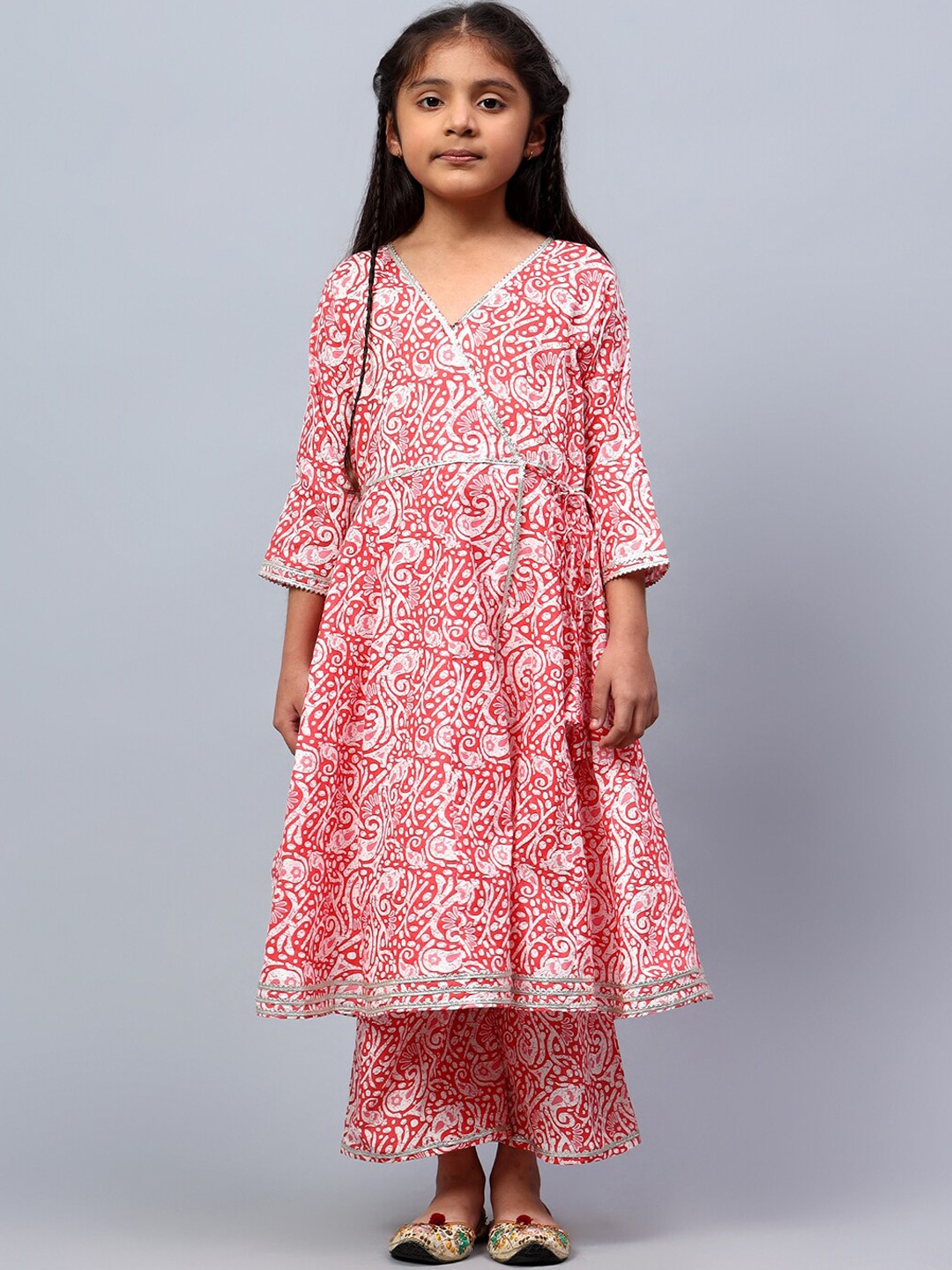 

BAESD Girls Ethnic Motifs Printed Pure Cotton A-Line Kurta With Palazzos & Dupatta, Pink