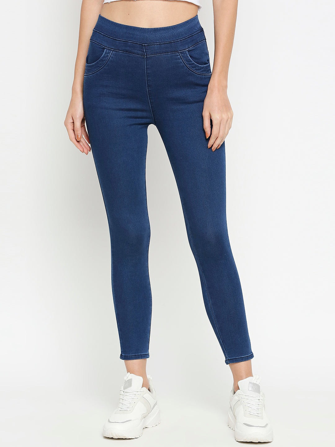 

Kraus Jeans Women Skinny Fit High Rise Clean Look Cropped Jeans, Blue