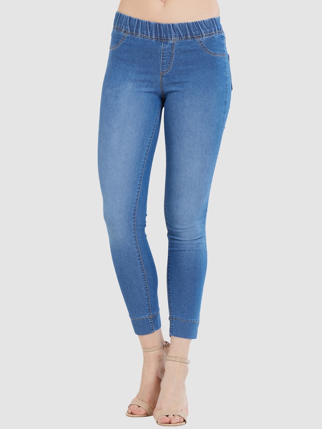 

Kraus Jeans Women Skinny Fit Light Fade Clean Look Cropped Jeans, Blue