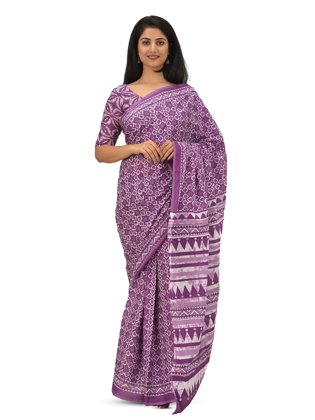 

GK FASHION Floral Pure Cotton Block Printed Saree, Purple