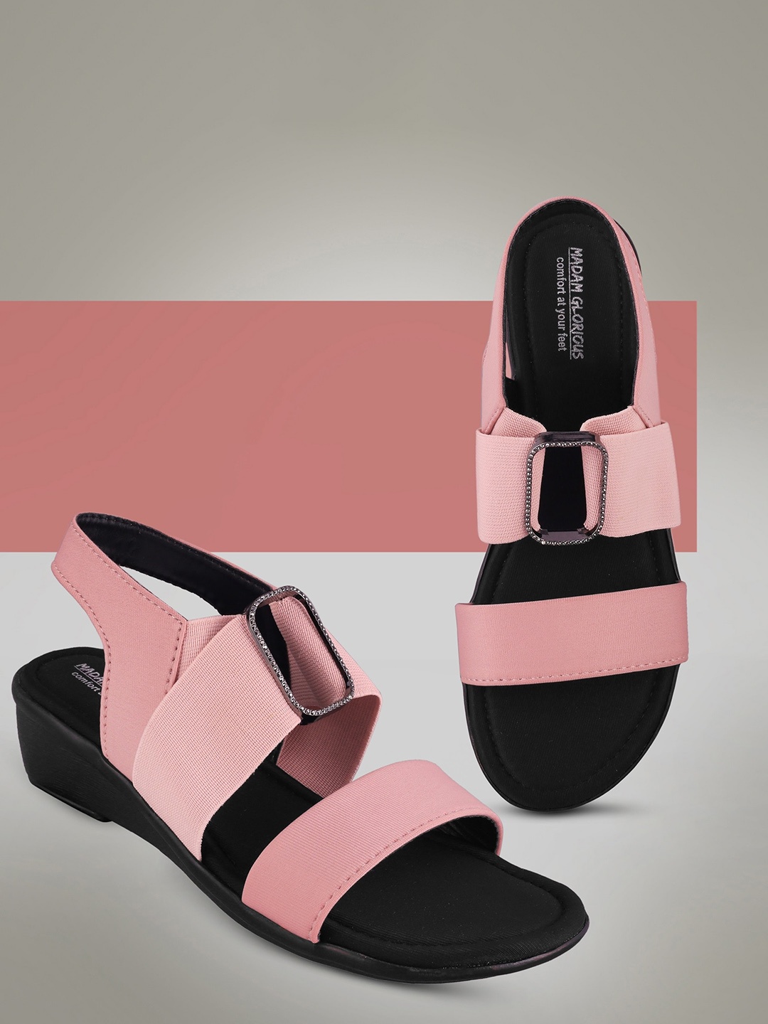 

madam glorious Colourblocked Wedges, Peach