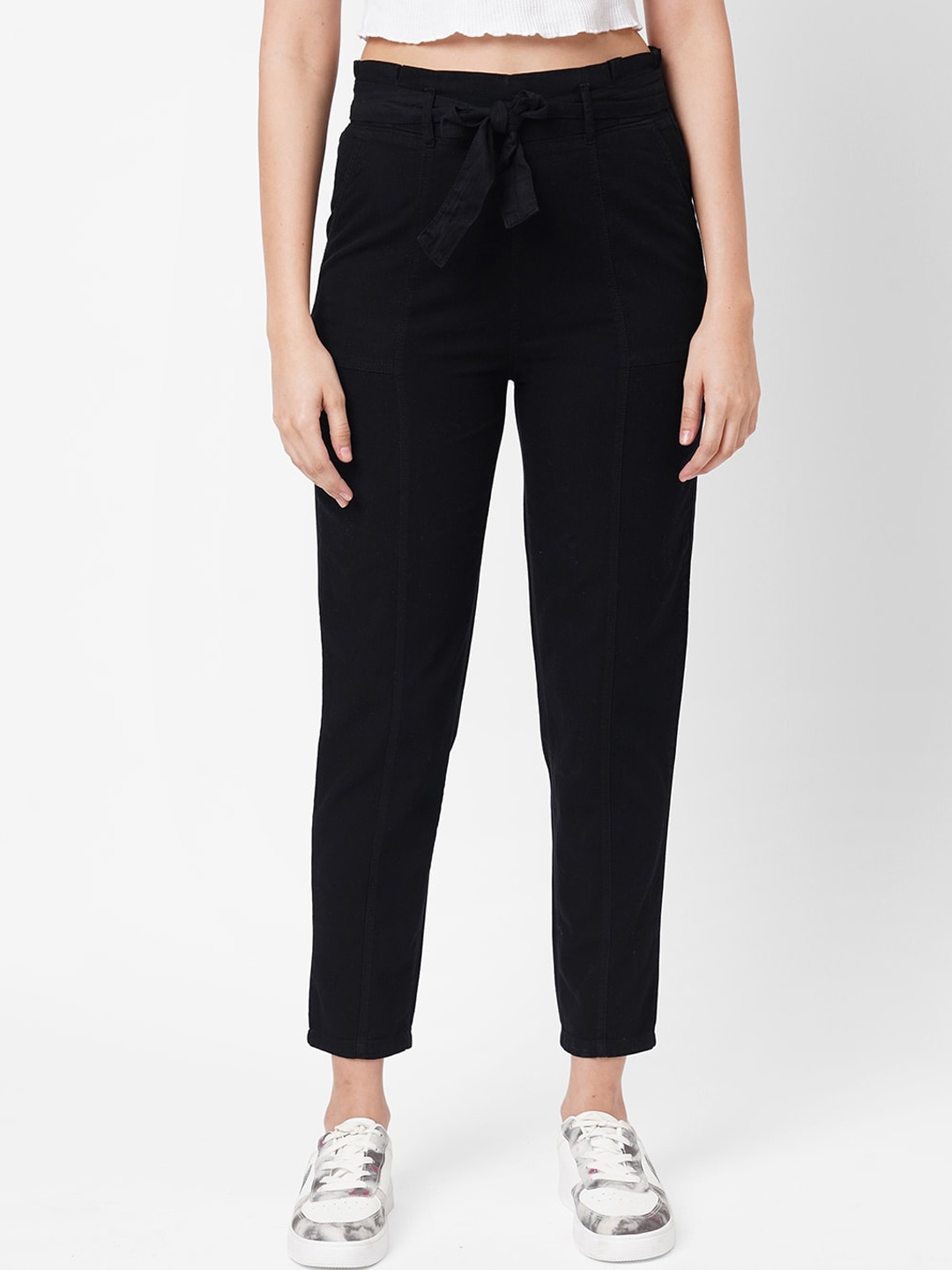 

Kraus Jeans Women Skinny Fit High-Rise Peg Trousers, Black