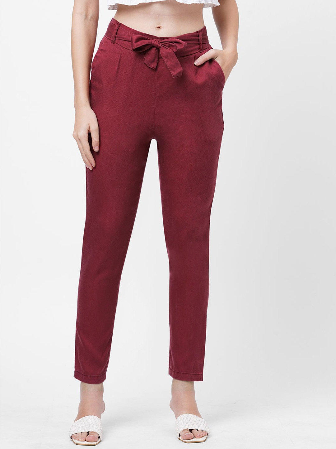 

Kraus Jeans Women Skinny Fit High-Rise Peg Trousers, Red