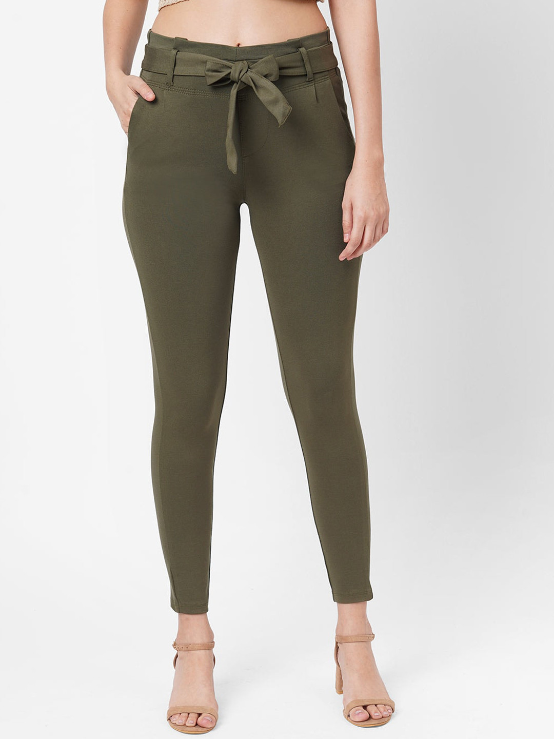 

Kraus Jeans Women Skinny Fit High-Rise Trousers, Olive