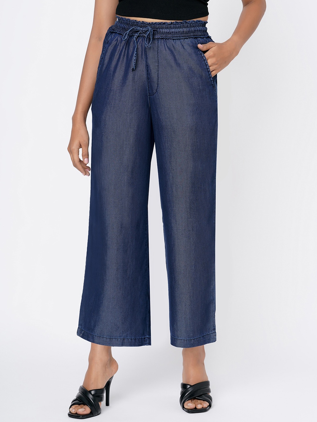 

Kraus Jeans Women Loose Fit High-Rise Parallel Trousers, Blue