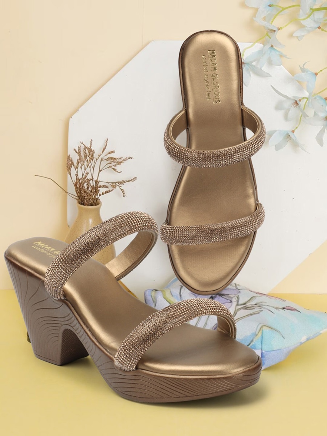 

madam glorious Embellished Platform Heels, Copper