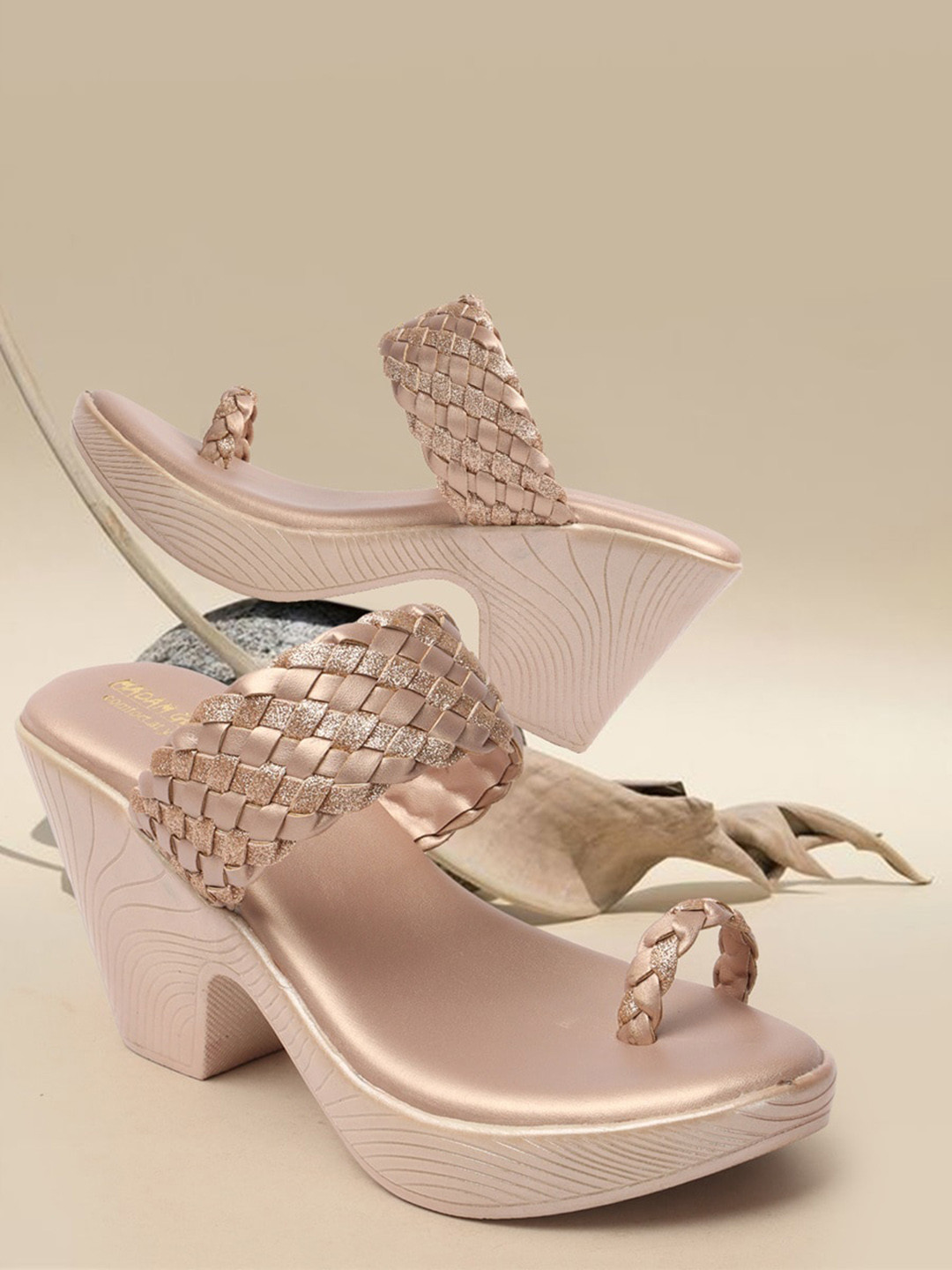 

madam glorious Textured Platform Heels, Rose gold