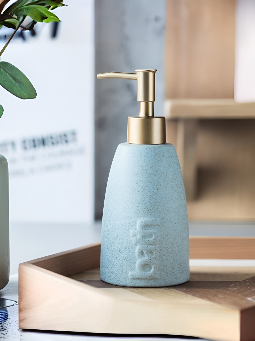 USHA SHRIRAM Blue Printed Ceramic Glossy Soap Dispenser 350 ml