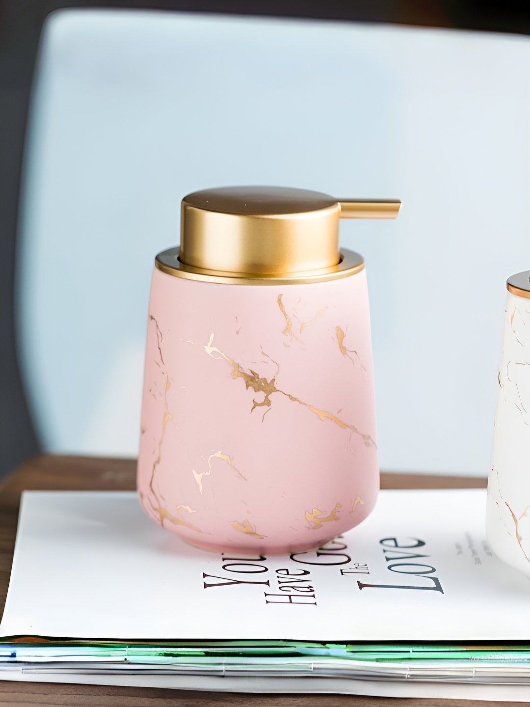

USHA SHRIRAM Pink Ceramic Cylindrical Soap Dispenser 400ml