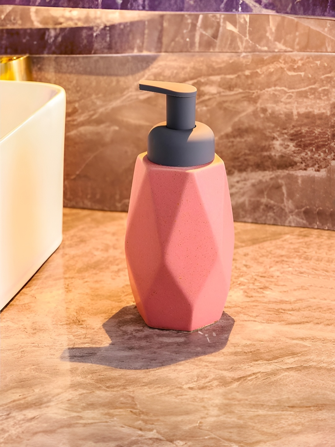 USHA SHRIRAM Pink & Black Textured Ceramic Soap Dispenser 400 ml