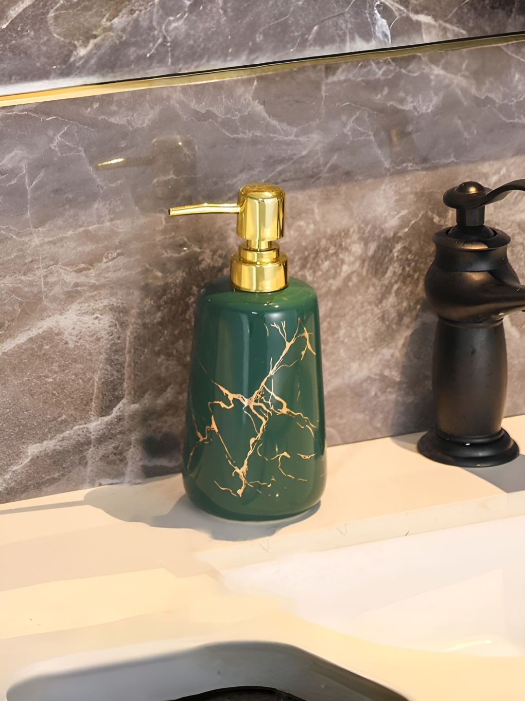 

USHA SHRIRAM Green Ceramic Cylindrical Soap Dispenser 260ml
