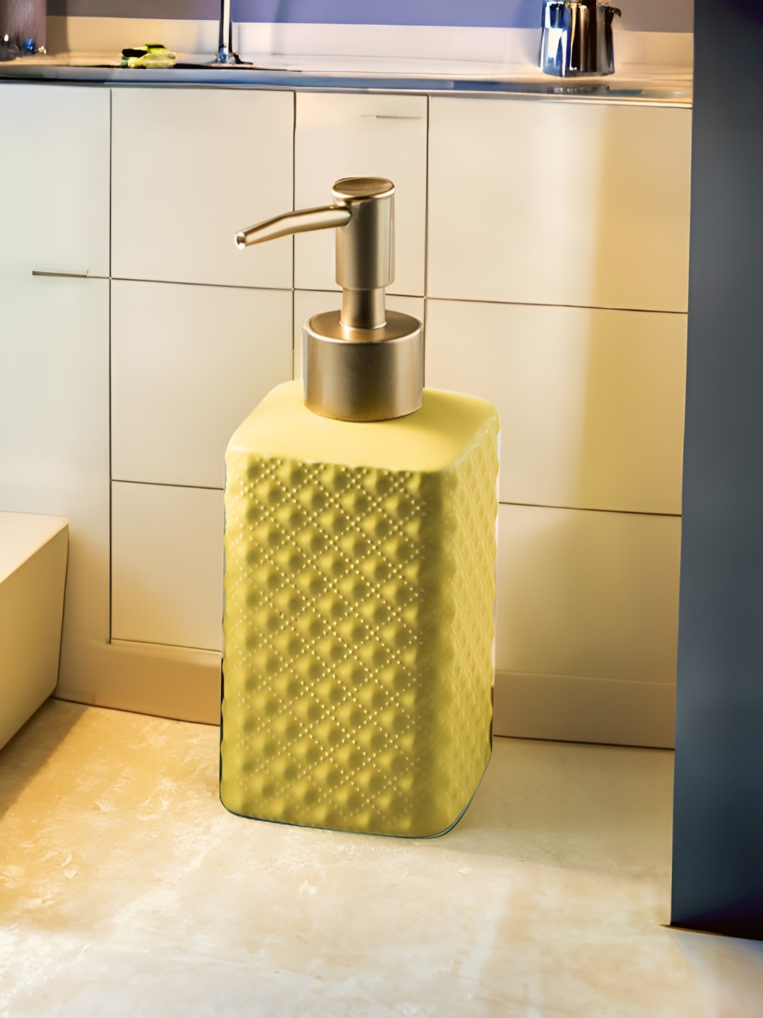 

USHA SHRIRAM Yellow Textured Ceramic Soap Dispenser 350ml