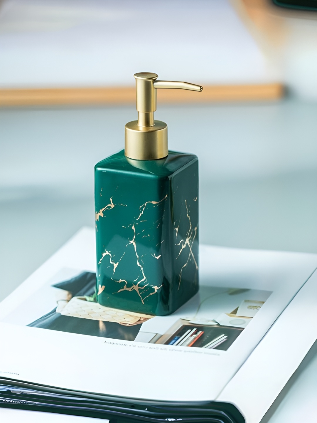 

USHA SHRIRAM Green Ceramic Soap Dispenser 320 ml