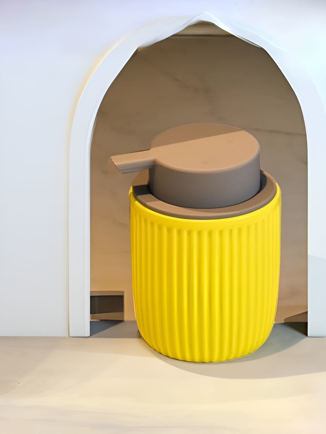 

USHA SHRIRAM Yellow & Brown Textured Ceramic Soap Dispenser 320 ml