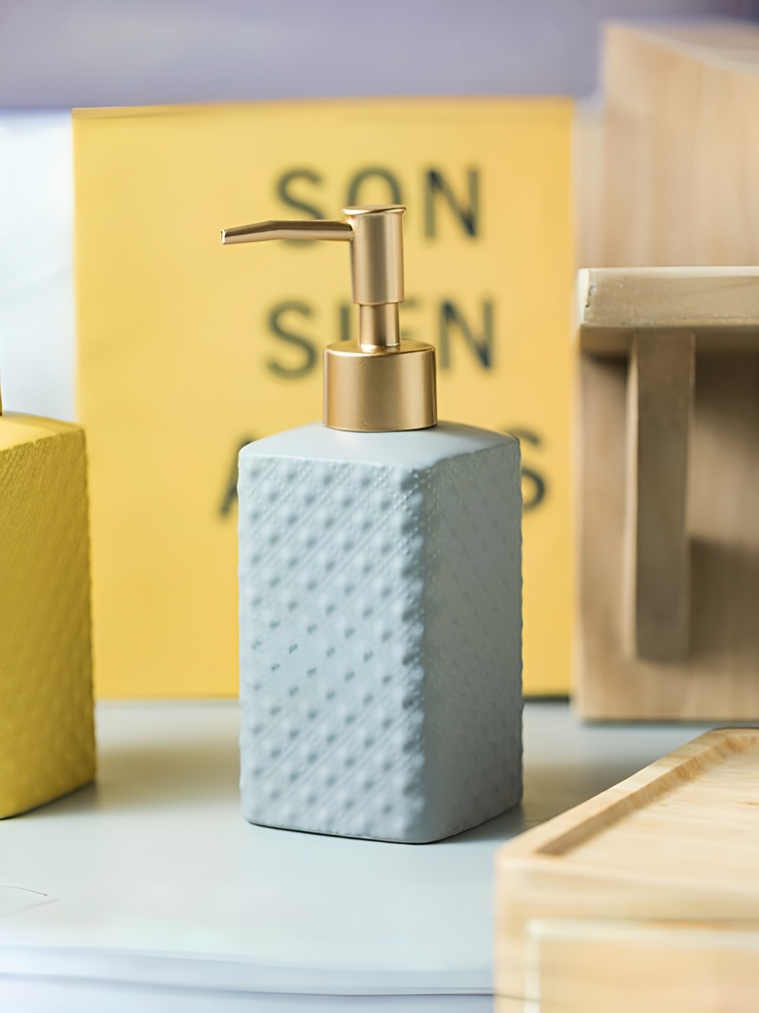 

USHA SHRIRAM Grey Textured Ceramic Soap Dispenser 350ml