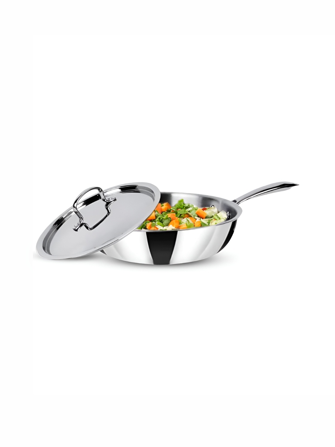 

USHA SHRIRAM Steel Toned Induction Base Triply Stainless Steel Frying Pan with Lid 1.2 ltr