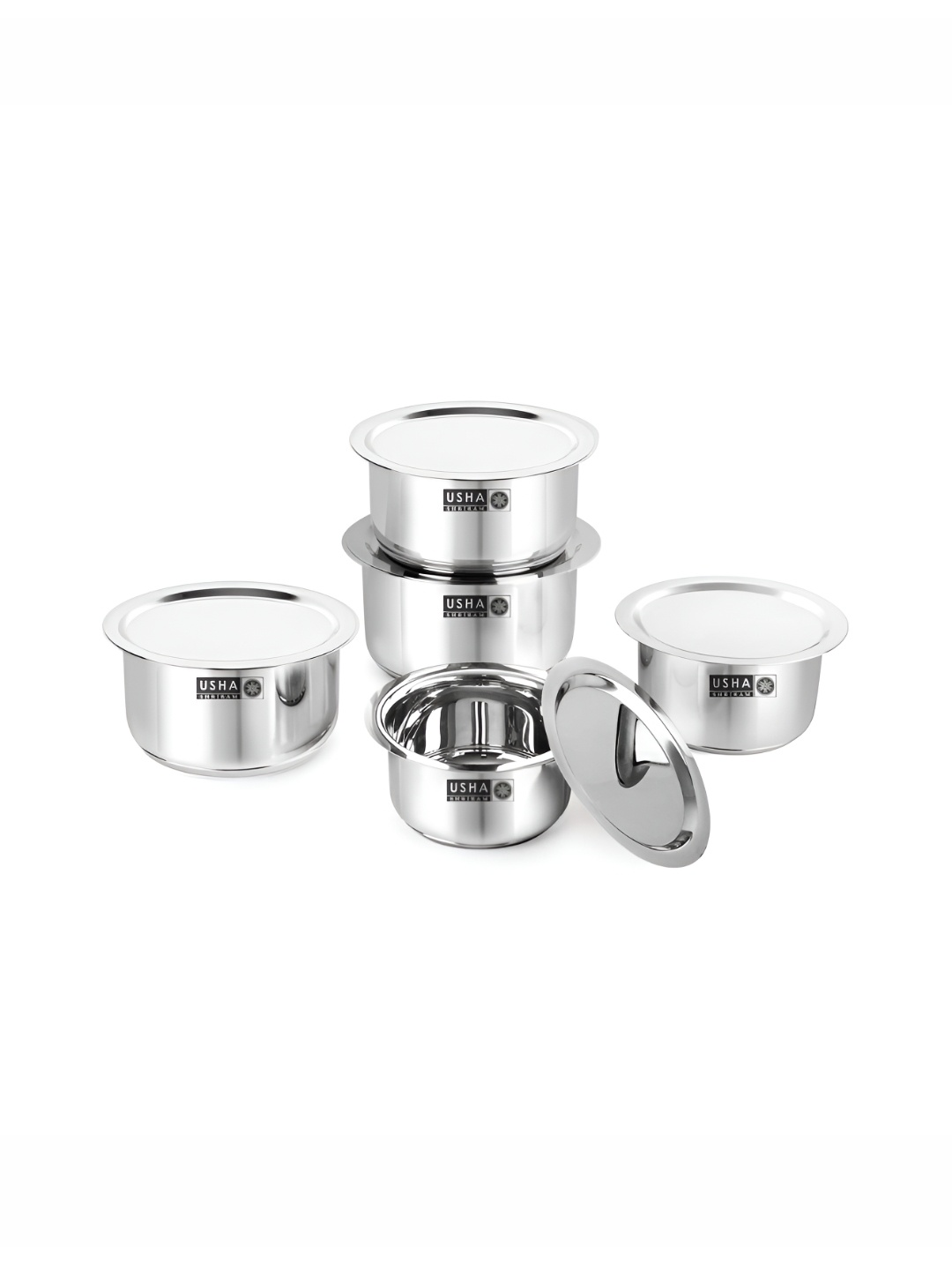 

USHA SHRIRAM Silver-Toned 5 Pieces Induction Base Stainless Steel Tope Set