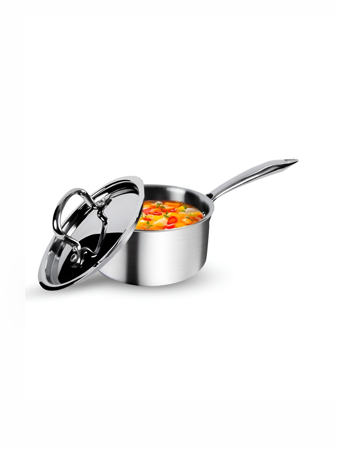 

USHA SHRIRAM Silver-Toned Triply Stainless Steel Sauce Pan with Lid