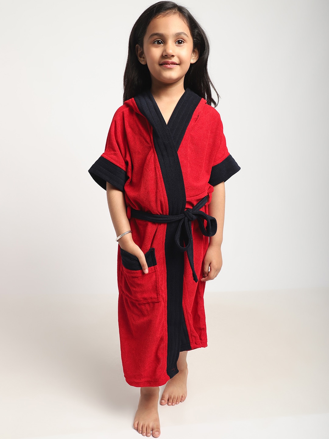 

ELEVANTO Kids shawl collar Bath Robe, Red