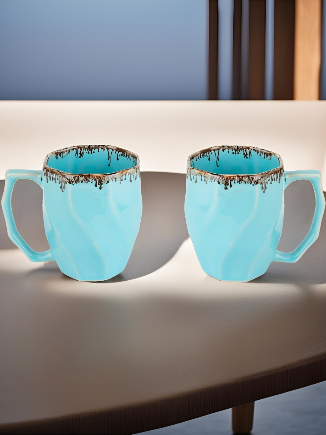 

USHA SHRIRAM Blue 2 Pcs Textured Scratch Resistant Stain Proof Ceramic Mugs 280 ml Each