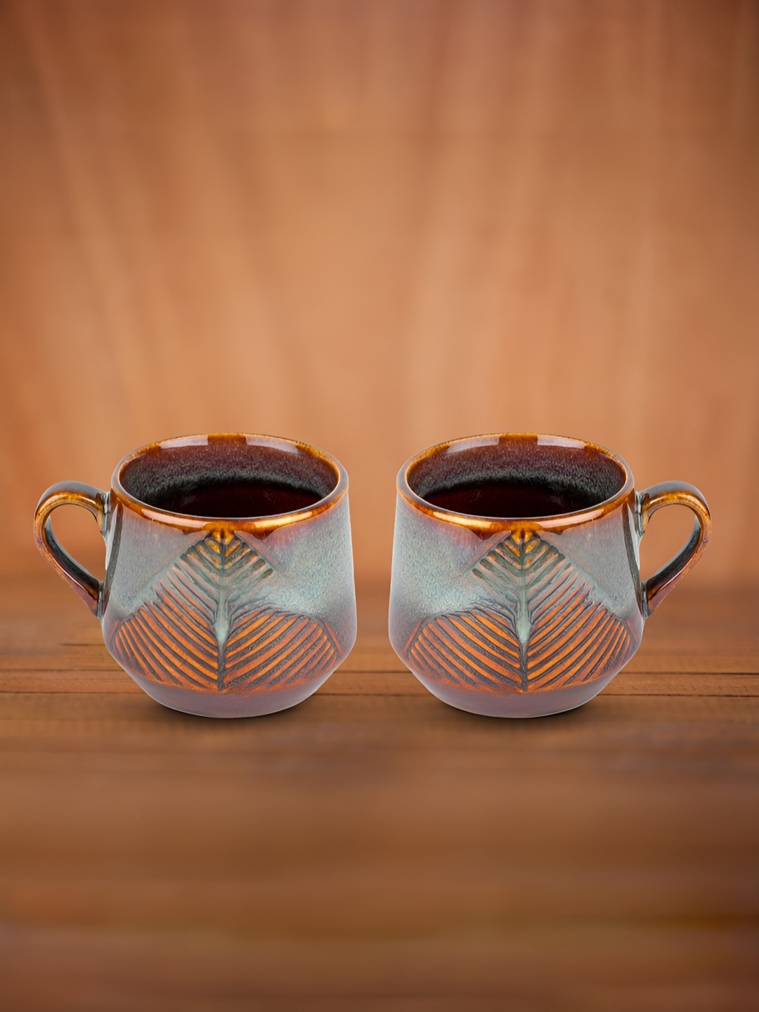 

USHA SHRIRAM Brown and Grey 2 Pieces Ceramic Cups 200 ml