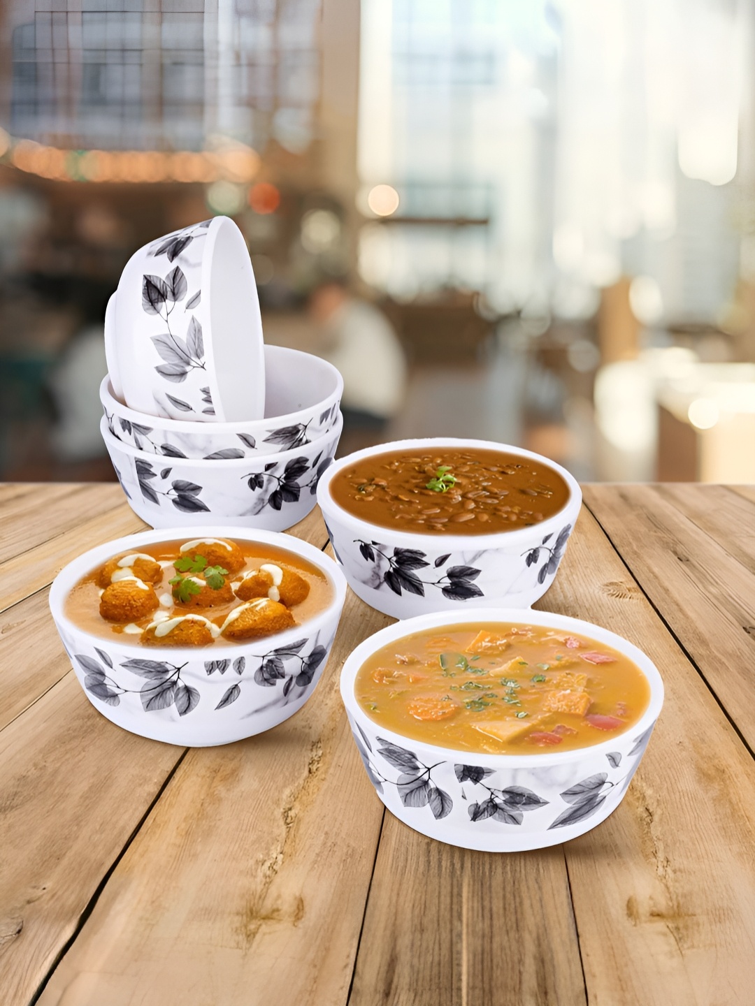 

USHA SHRIRAM White & Blue 6 Pieces Printed Melamine Glossy Bowls