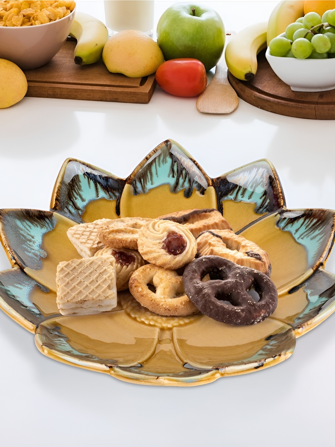 

USHA SHRIRAM Brown & Blue Ceramic Glossy Food Platter