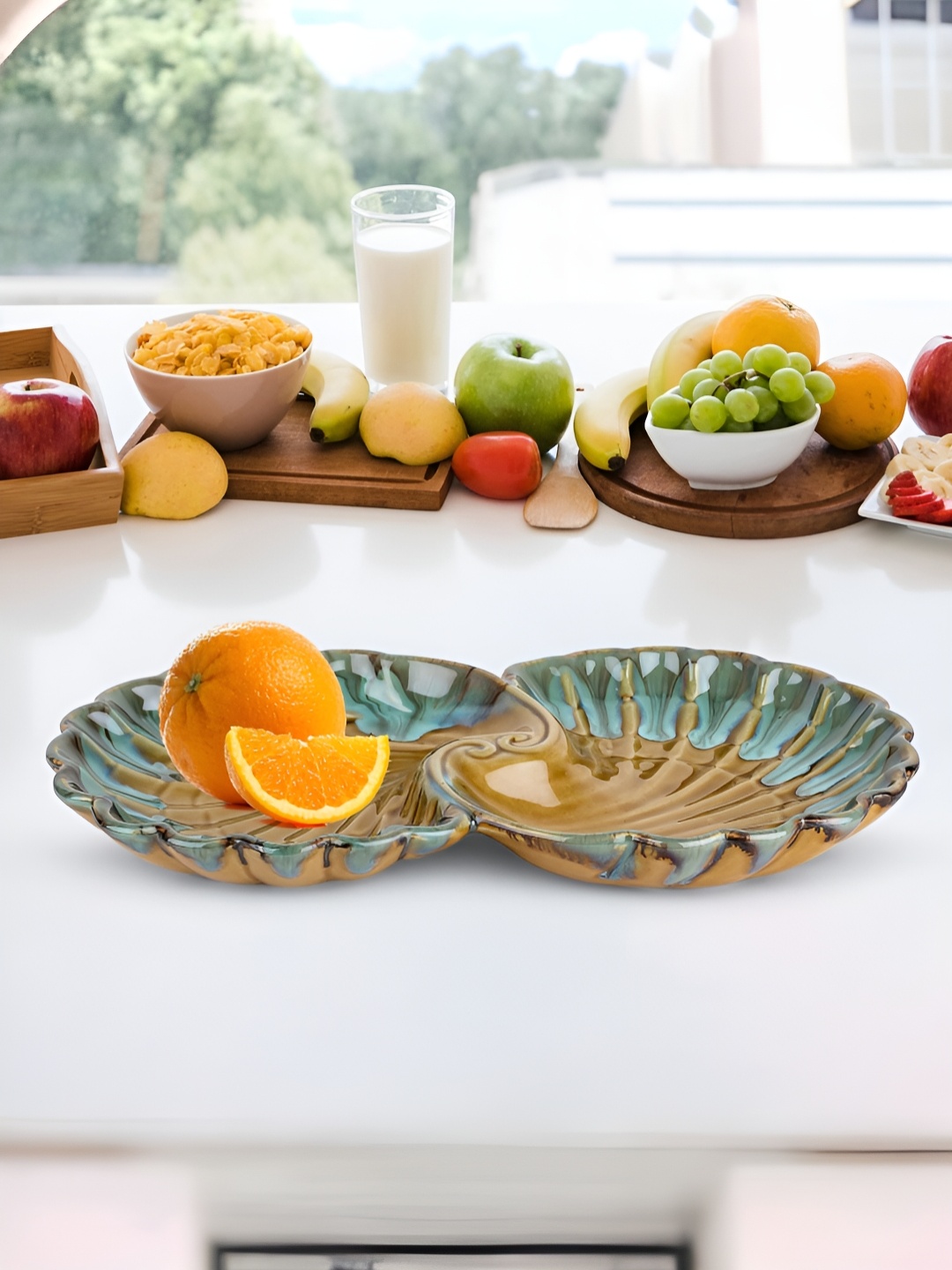 USHA SHRIRAM Brown Blue Ceramic Snack Plate