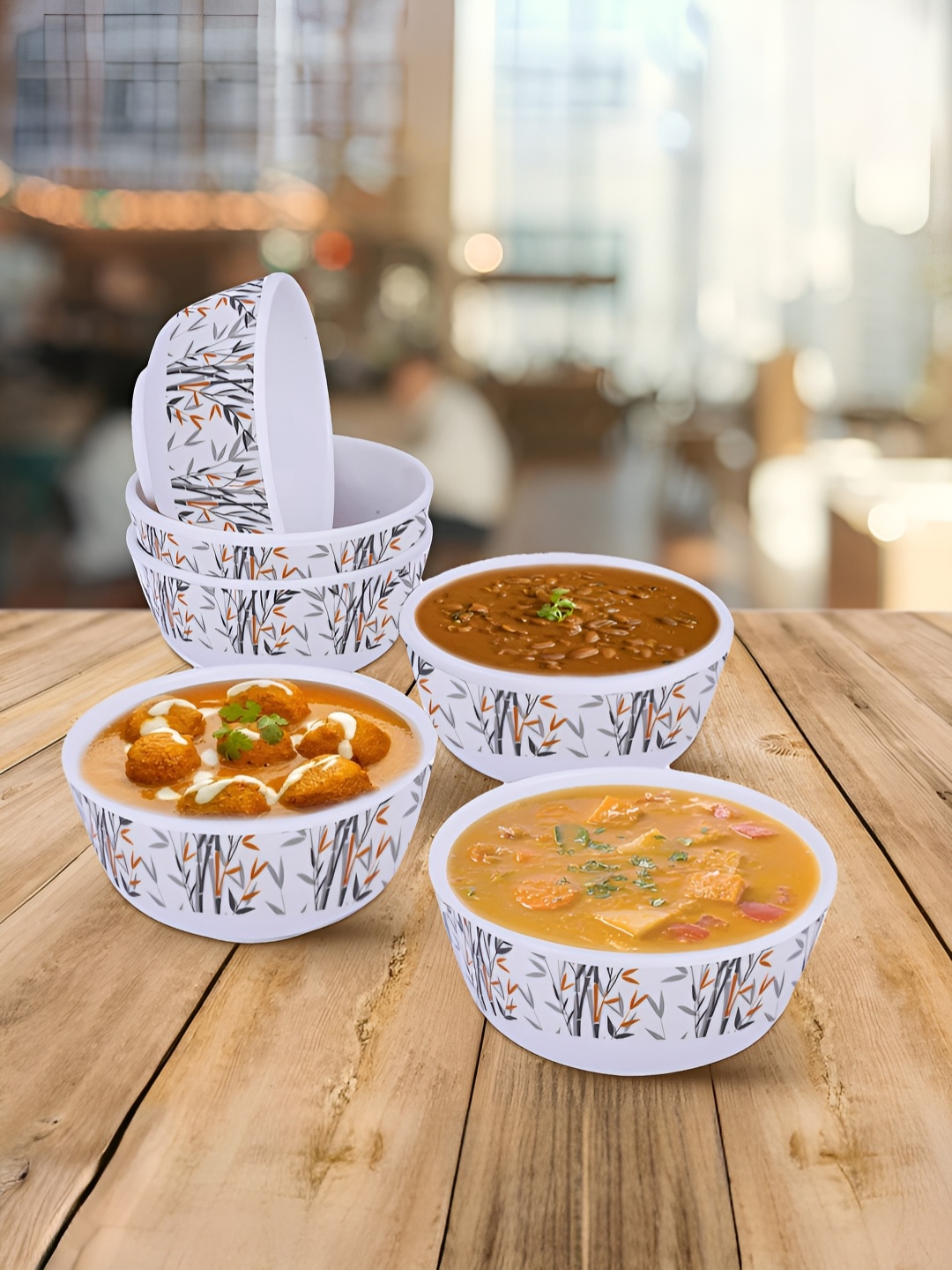 

USHA SHRIRAM White 6 Pieces Floral Printed Dishwasher Safe Glossy Bowls