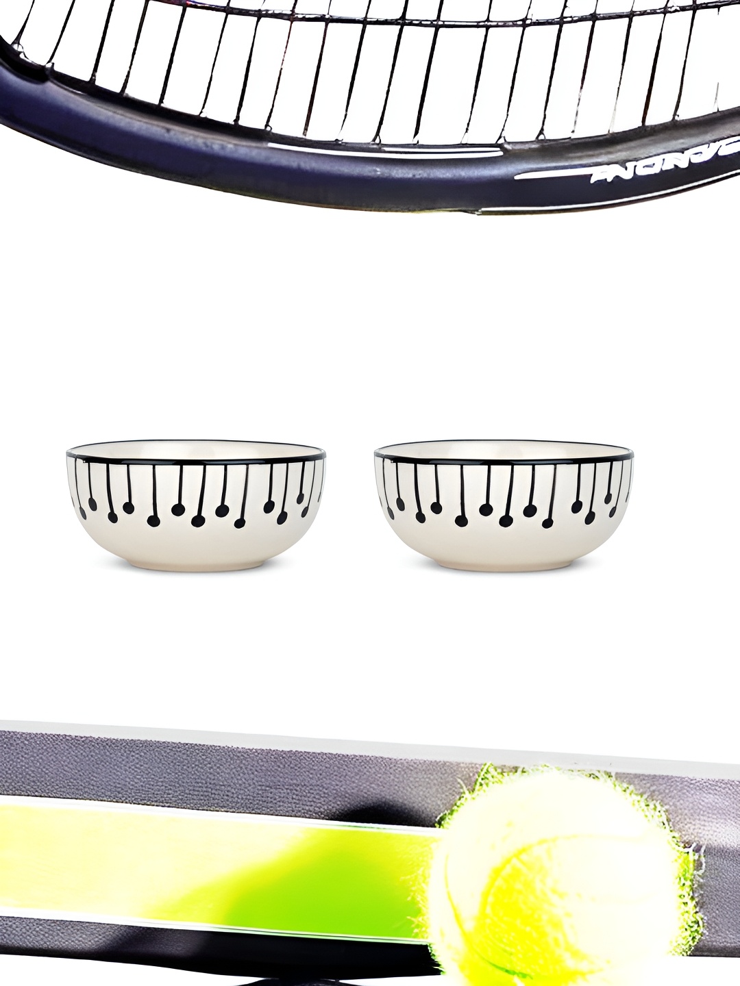 

USHA SHRIRAM White & Black 2 Pieces Printed Glossy Ceramic Bowl