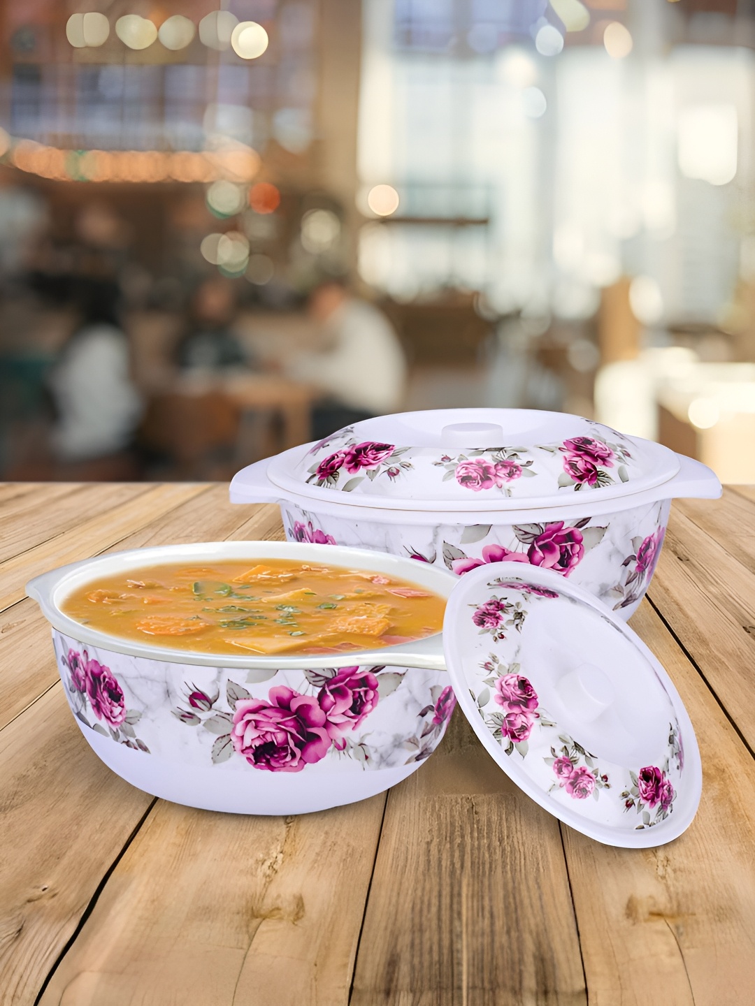

USHA SHRIRAM White & pink 2 Pieces Printed Melamine Bowls