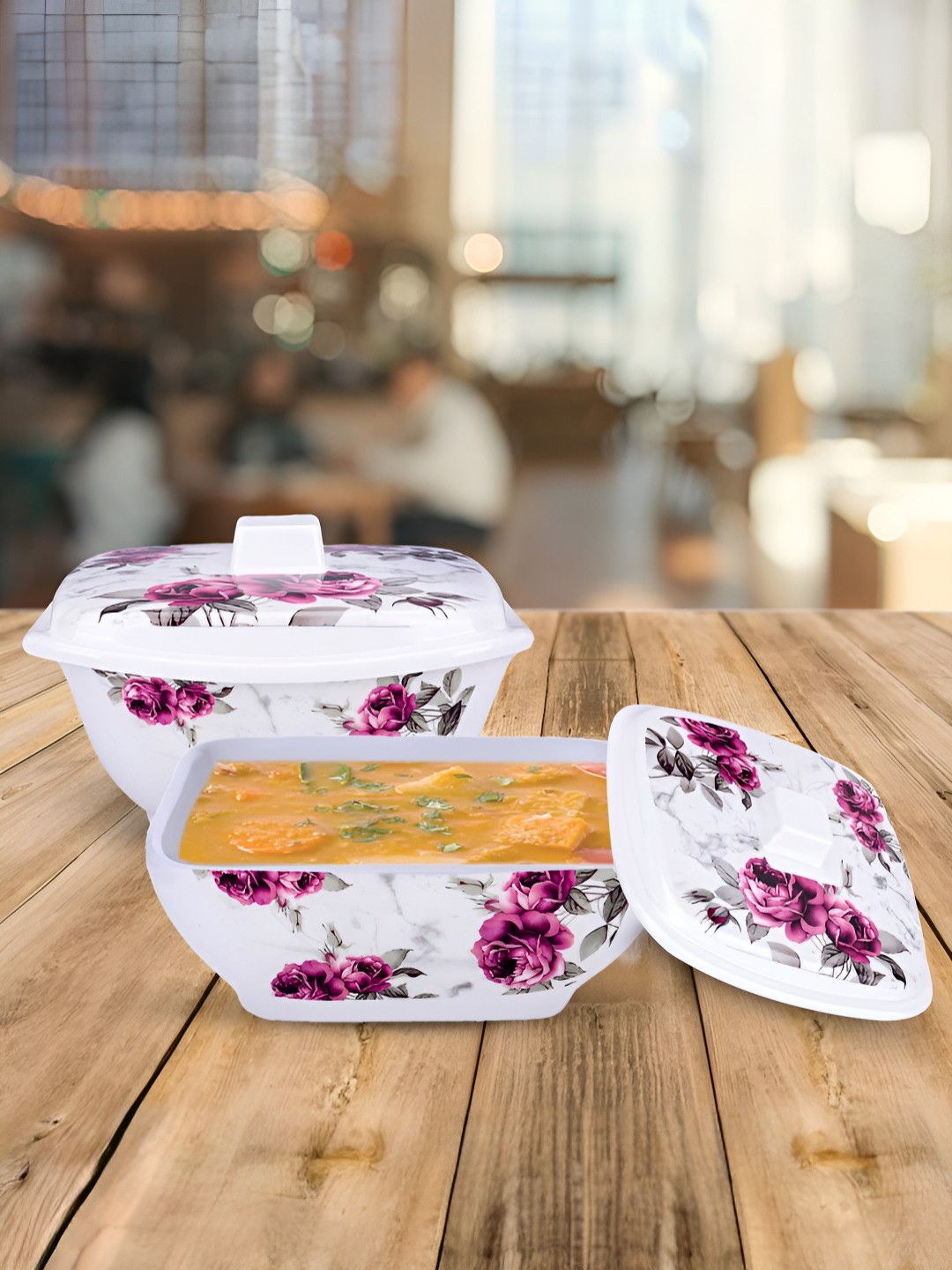

USHA SHRIRAM White & Pink 2 Pieces Printed Serving Bowls