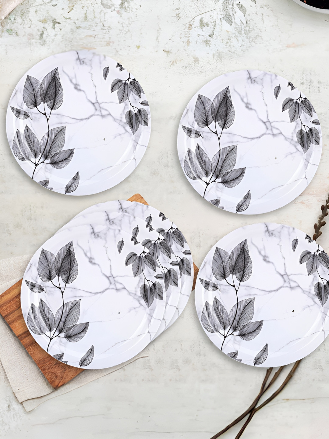 

USHA SHRIRAM Grey & White 6 Pieces Printed Melamine Plates