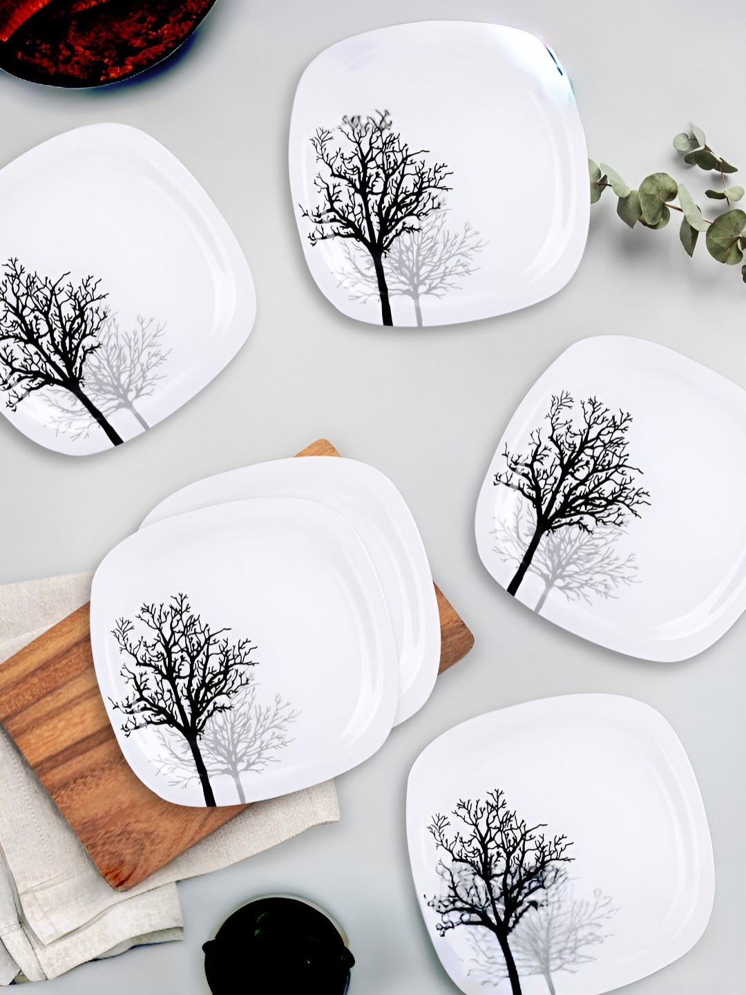 

USHA SHRIRAM White & Grey 6 Pieces Melamine Plates