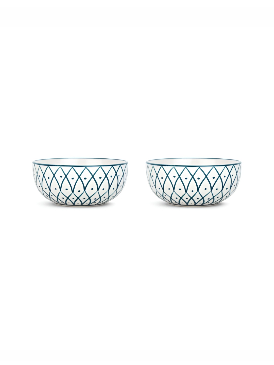 

USHA SHRIRAM White & Blue 2 Pieces Ceramic Glossy Bowls