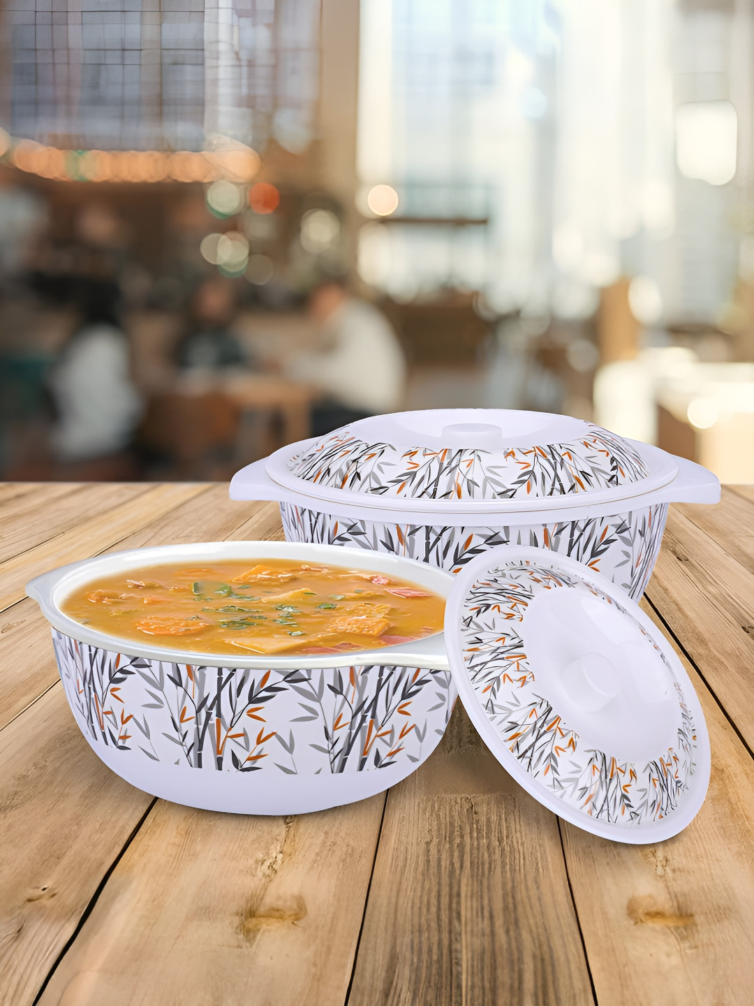 

USHA SHRIRAM White Grey 2 Pieces Melamine Glossy Serving Bowl