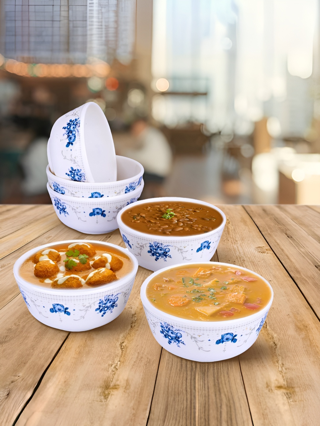 

USHA SHRIRAM Blue & White 6 Pieces Printed Melamine Bowls