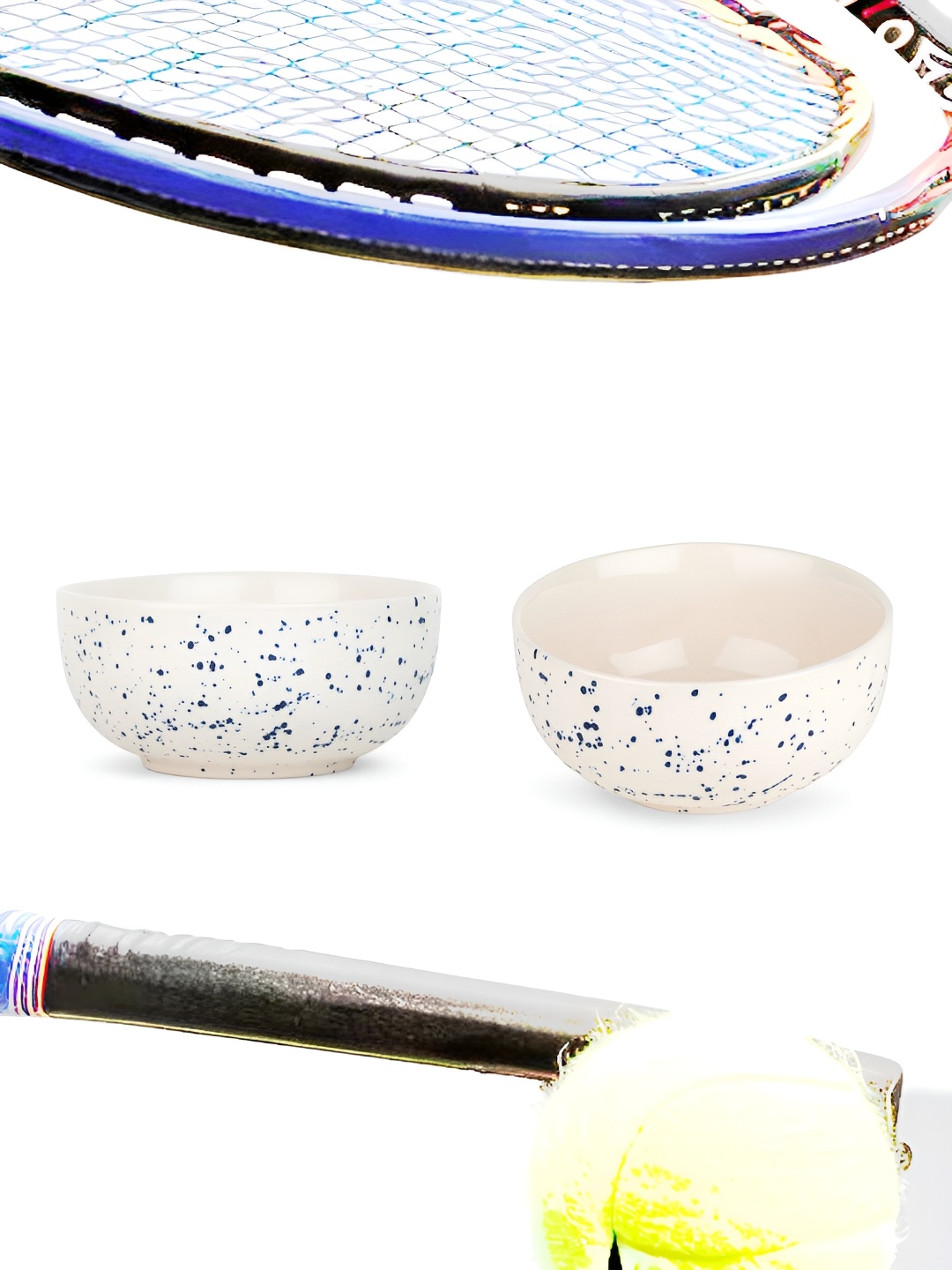

USHA SHRIRAM White & Blue 2 Pieces Printed Ceramic Glossy Bowls