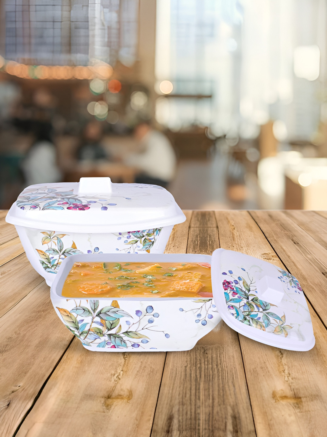 

USHA SHRIRAM Blue & White 2 Pieces Floral Printed Glossy Melamine Bowls