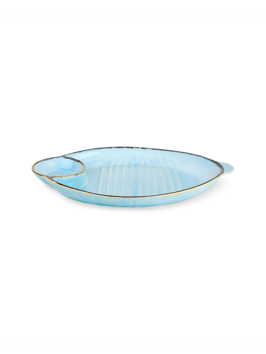 

USHA SHRIRAM Blue Ceramic Oval Dip Plate