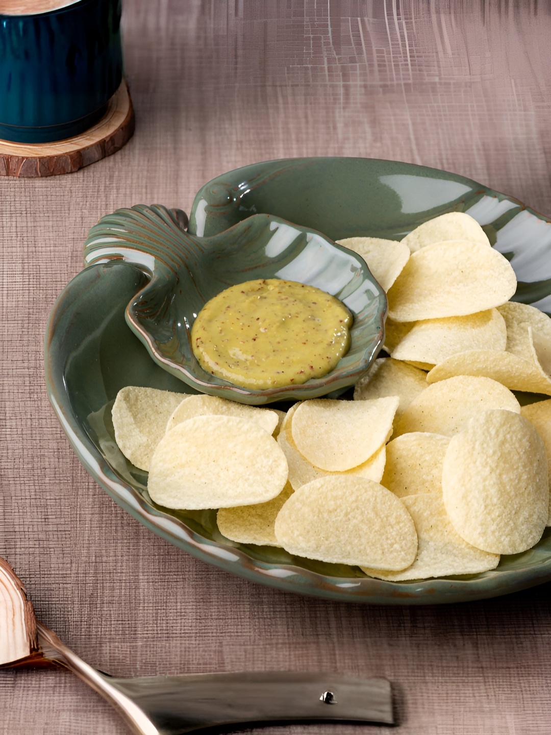 

USHA SHRIRAM Green Ceramic Dip Plate